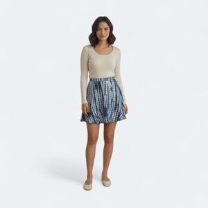 Lafayette 148 Silk Blend Skirt Tie dye lined knee length size 4 blue tulip flare